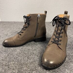 Halogen Womens Boots Brown Leather Combat 8.5 Lace Up Side Zip Ankle Nordstrom